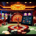 Experience the excitement of gojekpot at a luxurious casino table with poker chips and vibrant slot machines.