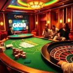 Experience luxury gambling at GK88 casino with vibrant poker tables and roulette wheels.