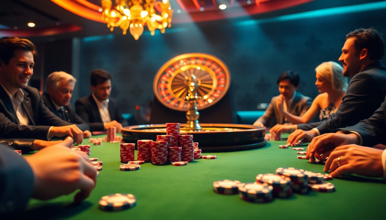 Engaged gamblers play poker and explore mb 66 strategies at a vibrant casino table.