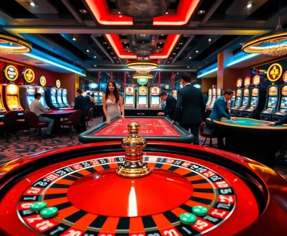 Engaged gamblers placing bets at an exciting casino table scene, featuring https://gamenohu99.com/.