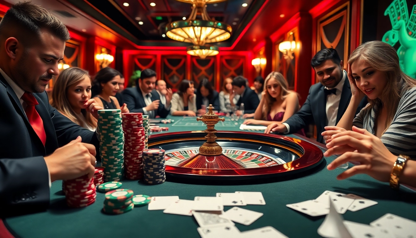 Exciting gaming action at New88bet.us with players engaging around a luxury casino table.