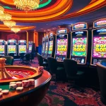 Engaging players at slot api raja 88 amidst glamorous casino decor and vibrant slot machine action.