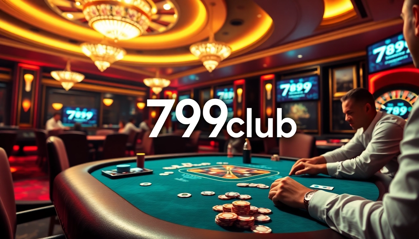 Players enjoying a thrilling poker game at 789club, showcasing colorful chips and cards.