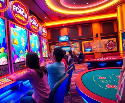 Players engaging in a thrilling bắn cá game in a vibrant casino atmosphere.