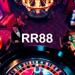 Experience the thrill of gambling at RR88 with vibrant casino tables and poker chips.