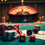 Experience the thrill of gaming at 6RWIN with vibrant cards, chips, and roulette wheel.