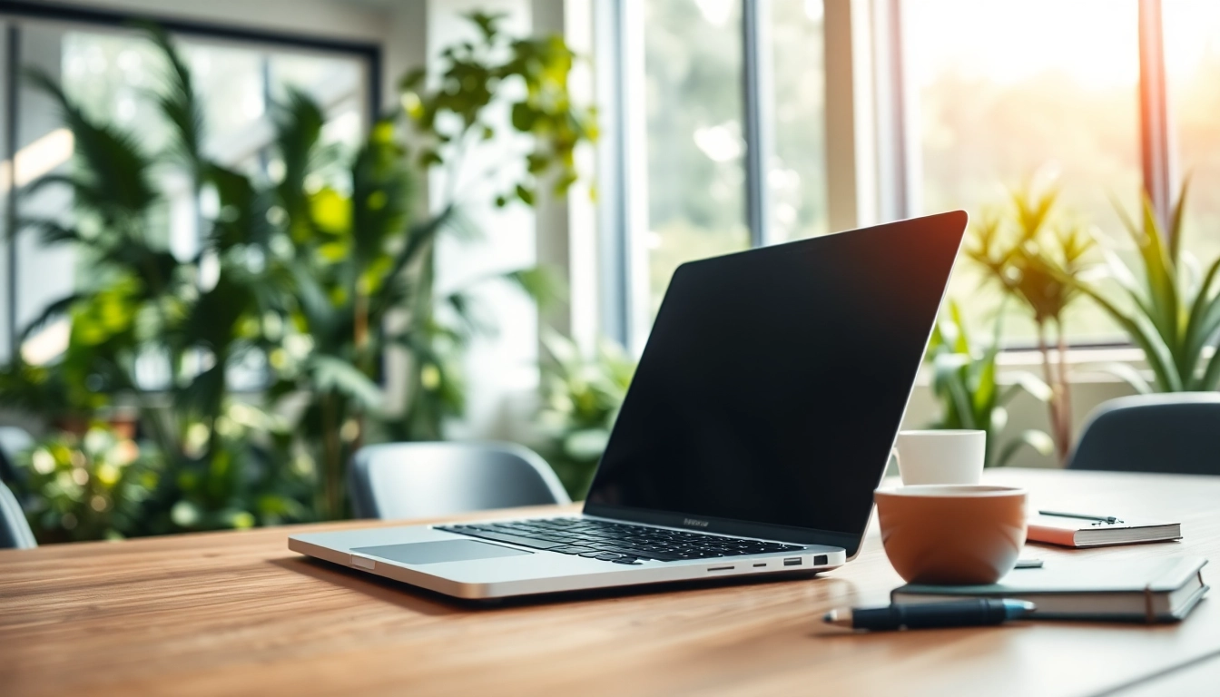 Usando el MacBook Pro M4 en un entorno de oficina moderna, destacando su diseño elegante y funcionalidad.