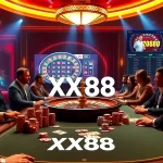Engaging in a thrilling poker game at XX88, showcasing chips, cards, and excitement.