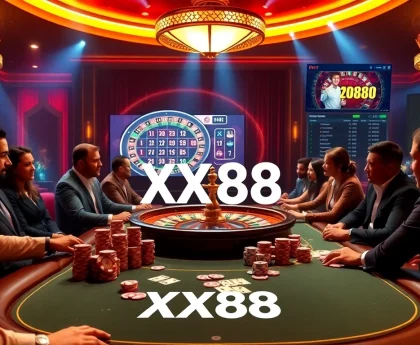Engaging in a thrilling poker game at XX88, showcasing chips, cards, and excitement.