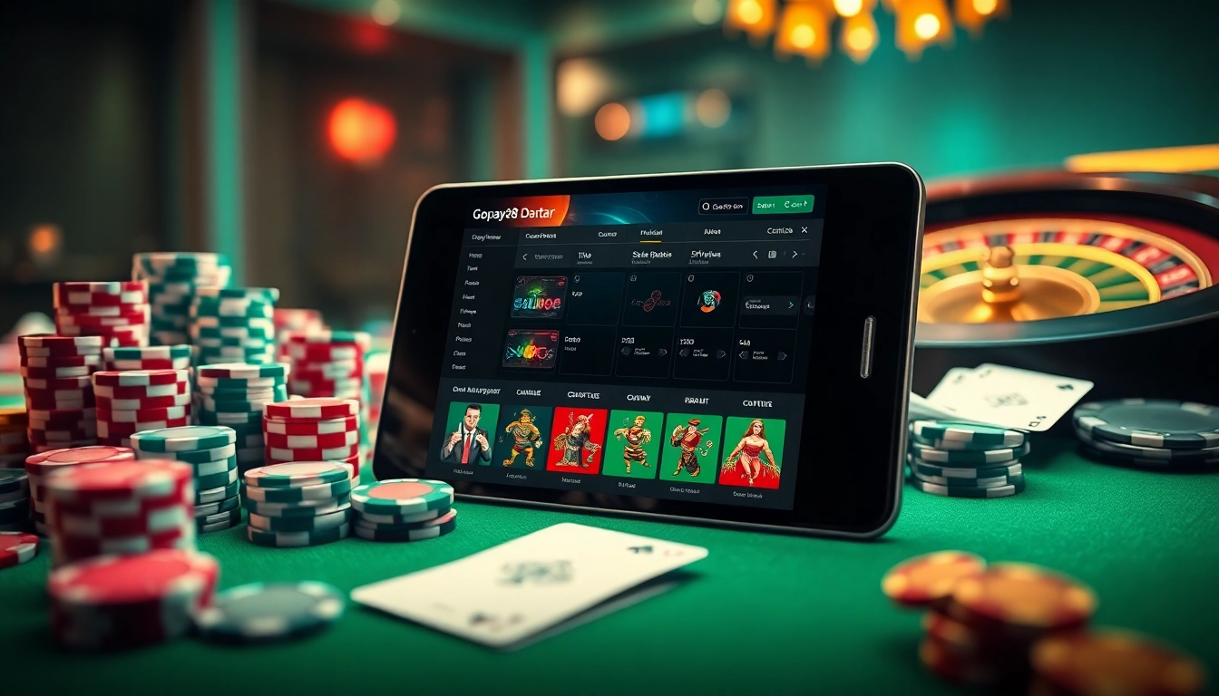 Play Gopay88 Daftar with vibrant casino elements and online gambling excitement.