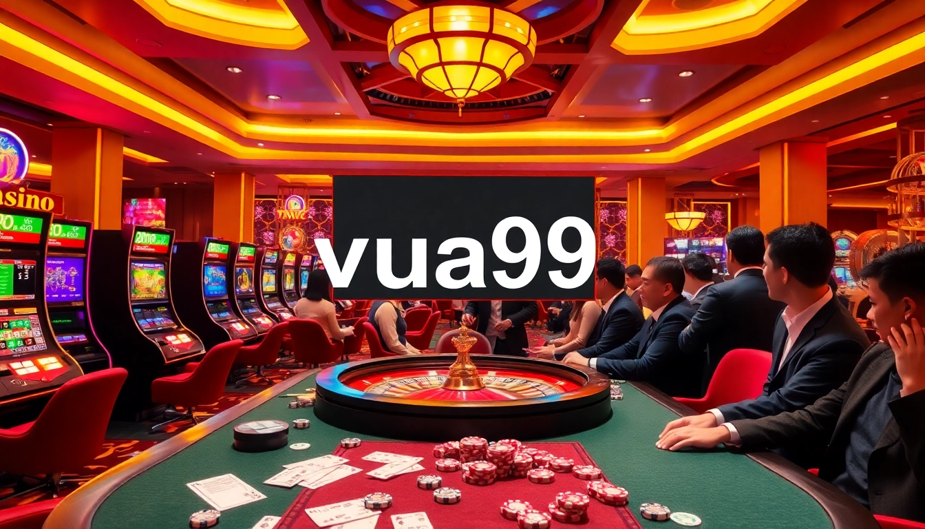Vua99 gamblers enjoying a thrilling gaming experience at a vibrant online casino.