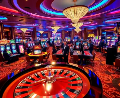 Players engage in thrilling games at J88 casino, showcasing excitement and sophistication.