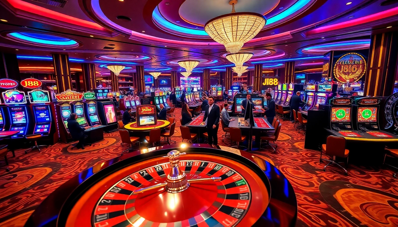 Players engage in thrilling games at J88 casino, showcasing excitement and sophistication.