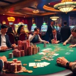 Engaging poker players at a luxurious casino table, featuring rikvip gambling elements.