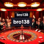 Experience the thrill of bro138 at a vibrant casino with excited players and elegant roulette.