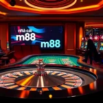 Players enjoying the excitement of gambling at nhà cái m88 with vibrant casino games and engaging atmosphere.