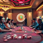 Exciting EK333-themed gaming scene with poker chips and vibrant casino tables.