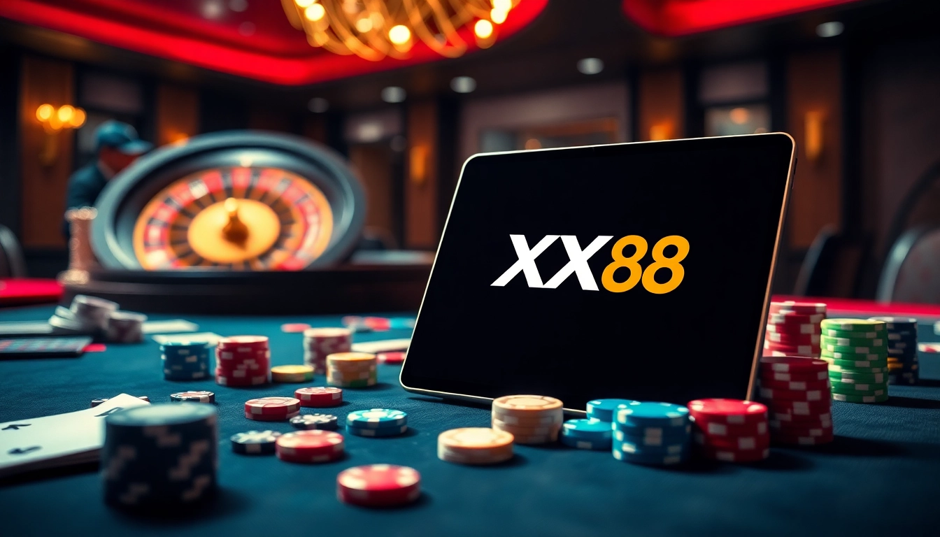 Experience the thrilling world of nhà cái XX88 at a luxury casino with vibrant gaming tables and memorable action.
