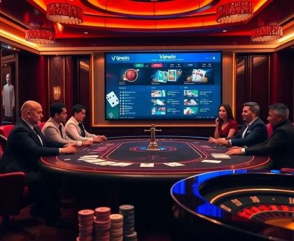 Experience the thrill of gambling at Vipwin's high-stakes poker tables in a luxurious casino setting.