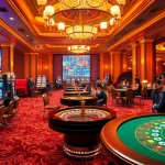 MM88 casino scene showcasing vibrant gameplay at tables with excited patrons, luxury atmosphere, and thrilling excitement.