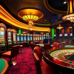 Experience thrilling gameplay at bro138's luxurious casino, featuring vibrant slot machines and lively poker tables.