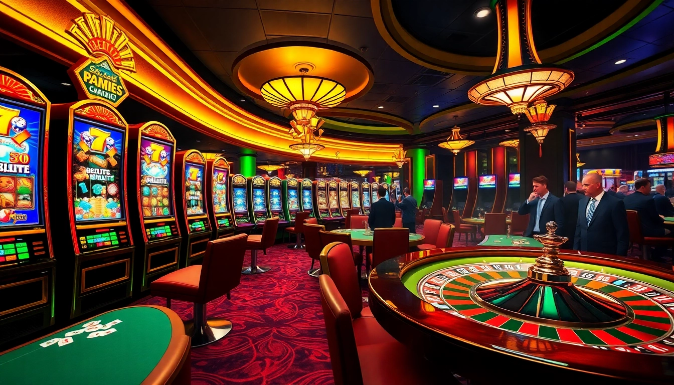 Experience thrilling gameplay at bro138's luxurious casino, featuring vibrant slot machines and lively poker tables.