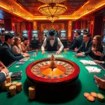 Players enjoy an exhilarating gaming experience at a luxury casino featuring XX88 elements.