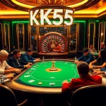 Players enjoying a thrilling poker game at the KK55 casino table with vibrant atmosphere.