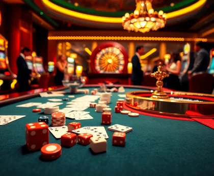 Experience the excitement of FUN79 casino with vibrant chip stacks and players at a roulette wheel.
