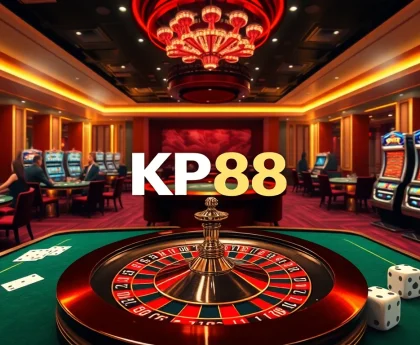 Experience KP88 excitement at a vibrant casino table with players, chips, and roulette.