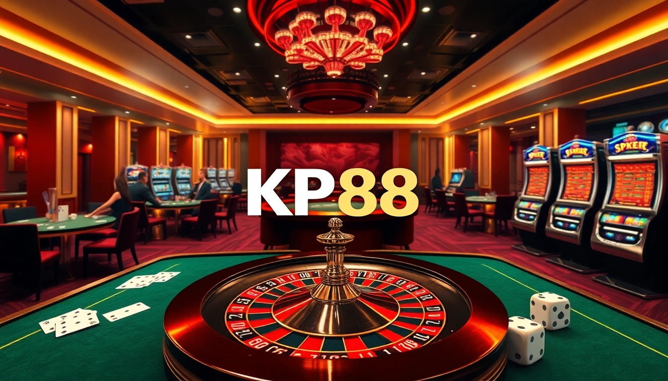 Experience KP88 excitement at a vibrant casino table with players, chips, and roulette.