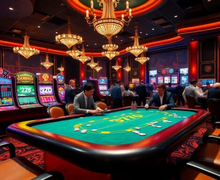Exciting casino gameplay featuring 5Z777 poker chips and vibrant slot machines.