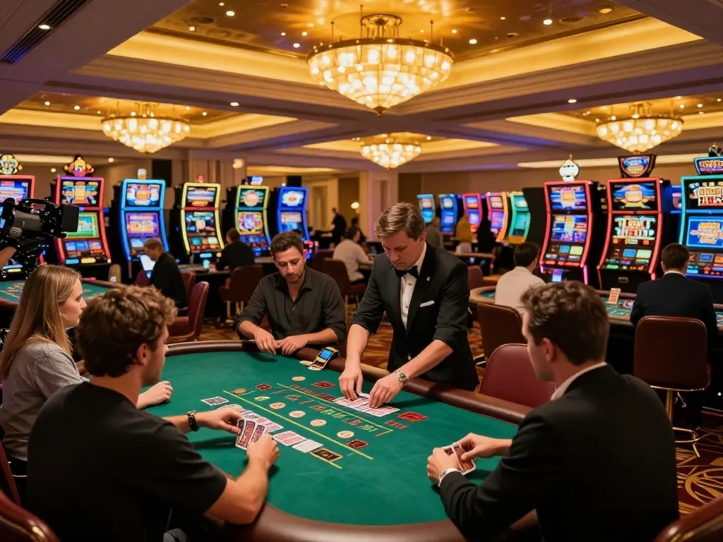 KJC blackjack players engaging in high-stakes bets at an upscale casino table, showcasing a thrilling gaming atmosphere.