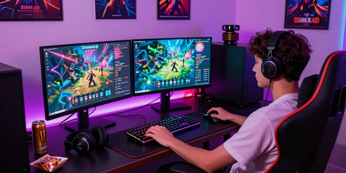 Diana4D game online dengan gamer di setup penuh warna, menampilkan antarmuka permainan yang menarik.