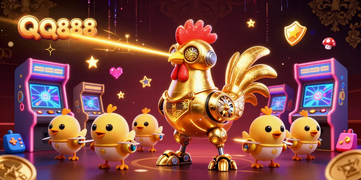 Experience QQ888's exciting array of vibrant gambling elements in a dynamic casino illustration.