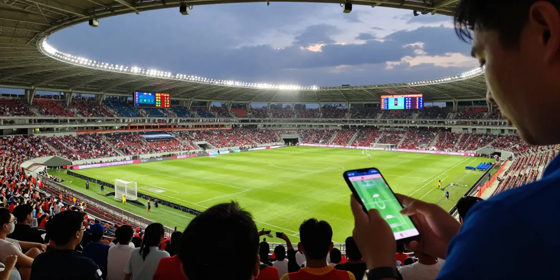 แทงบอลโลก betting predictions with live odds and match analysis in a vibrant stadium.