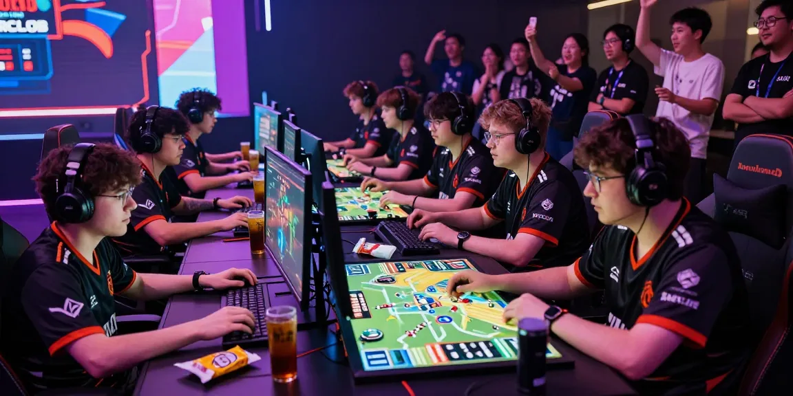 Vibrant esports arena with gamers in action at hitclub tournament.